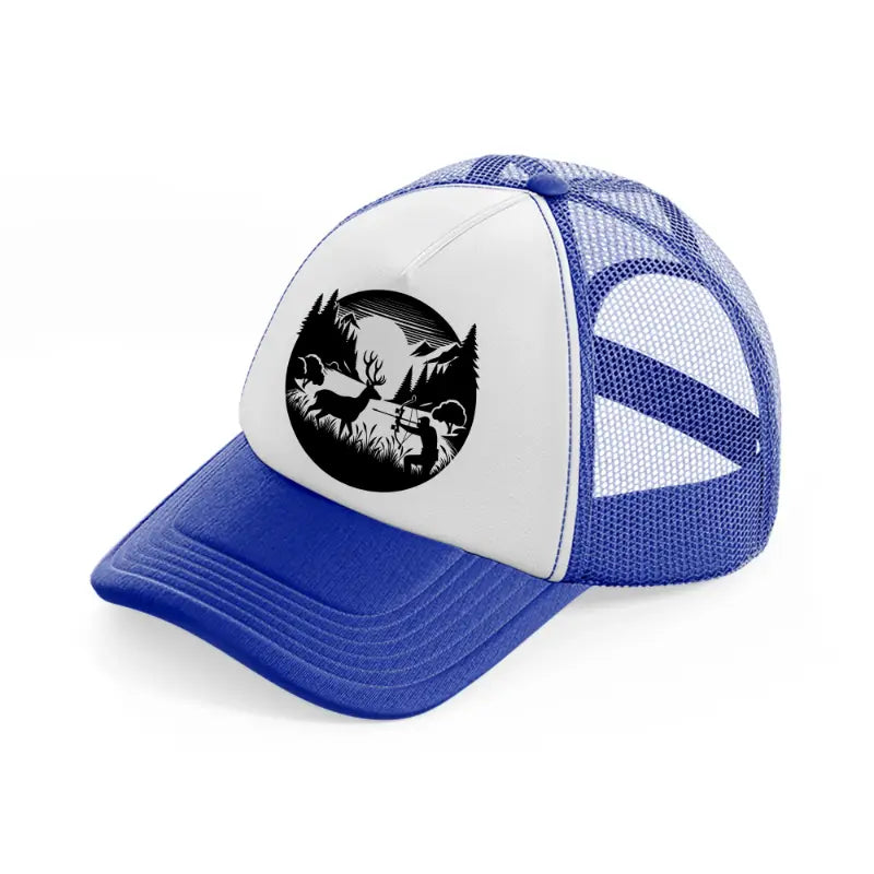 deer hunter-blue-and-white-trucker-hat