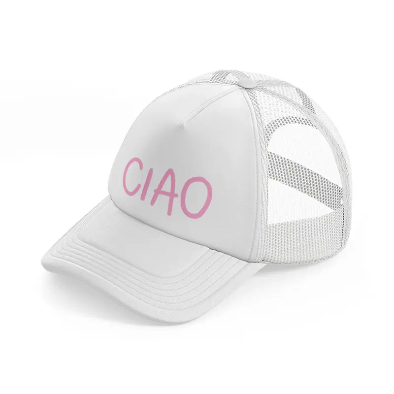 pink ciao white trucker hat