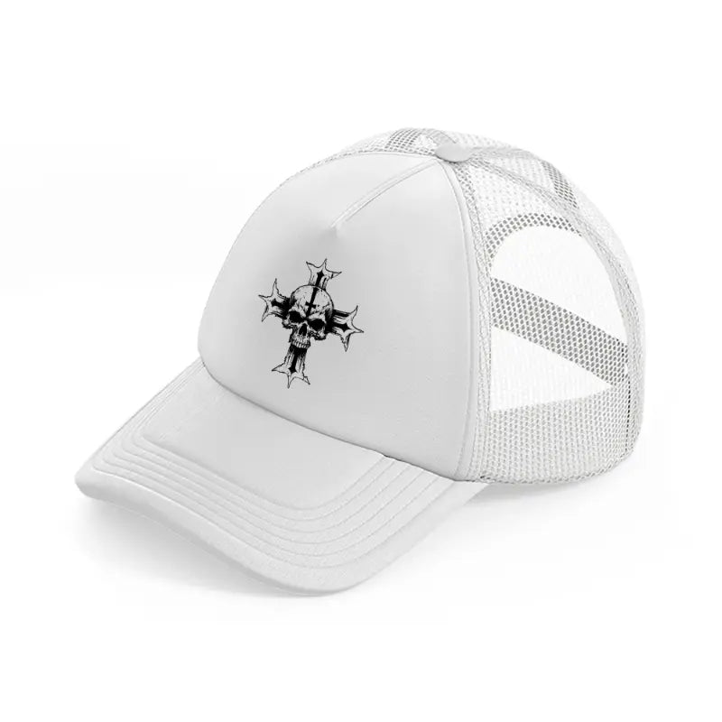 cross skull white trucker hat