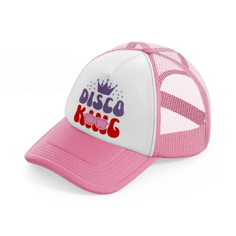 disco king-pink-and-white-trucker-hat