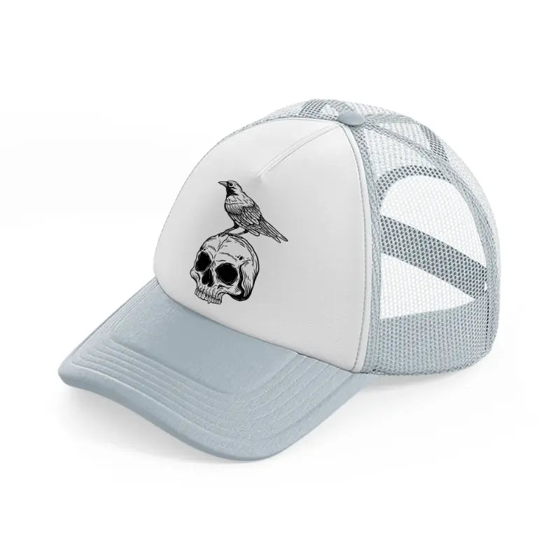 dark skull bird art-grey-trucker-hat