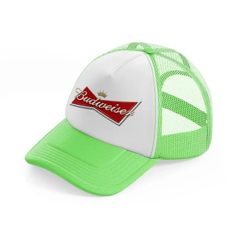 budweiser logo white lime green trucker hat