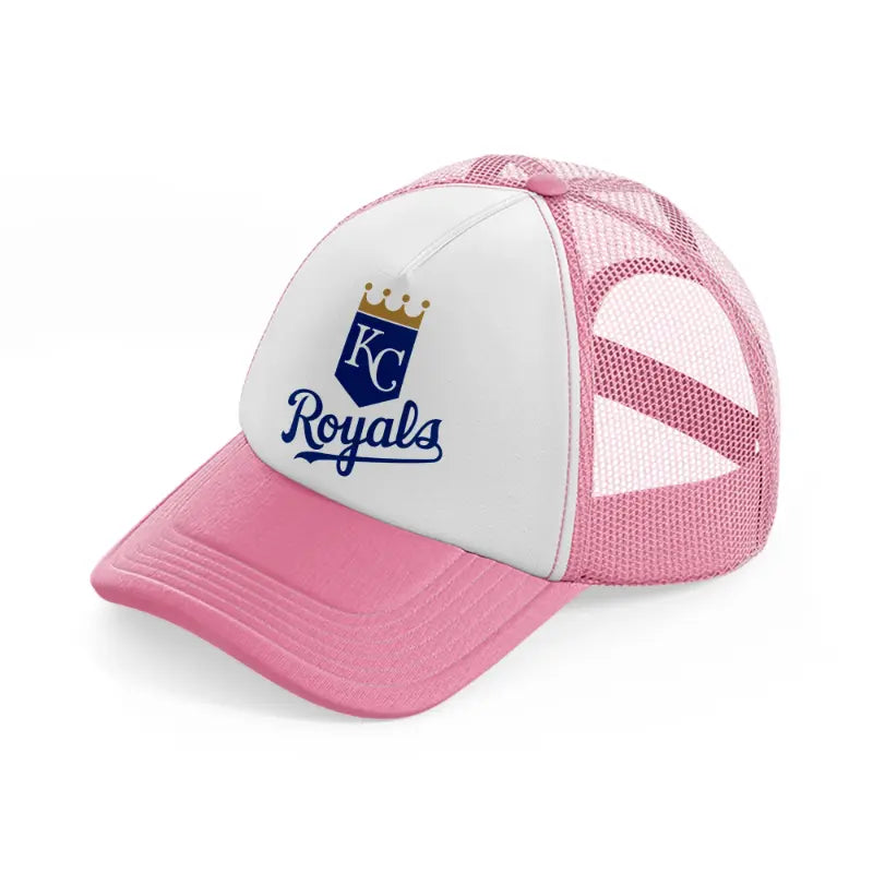 kansas city royals emblem-pink-and-white-trucker-hat