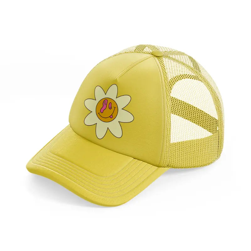 weird flower smiley-gold-trucker-hat