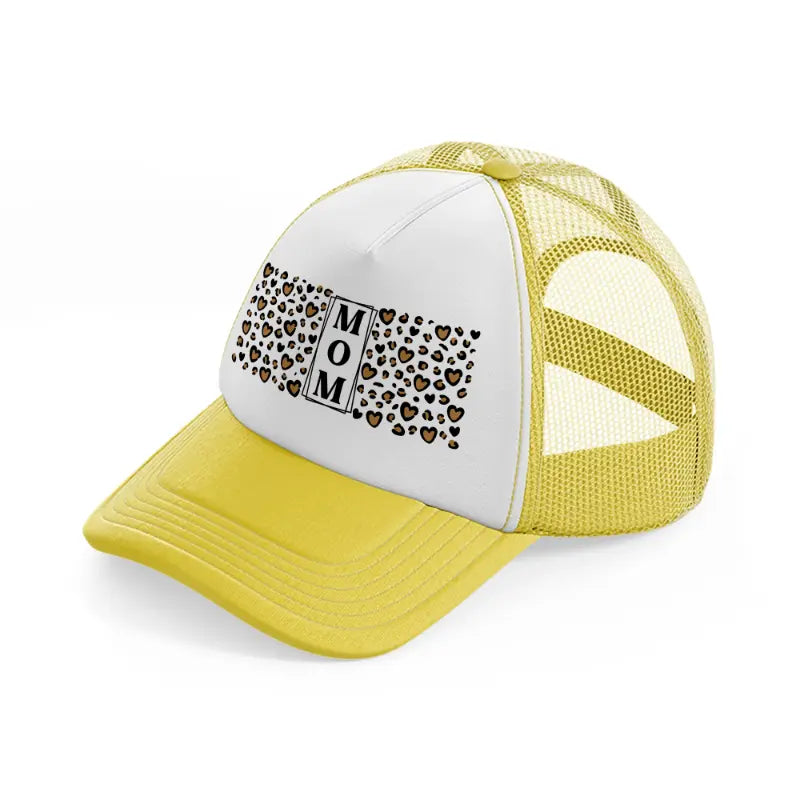 mom heart leopard print-yellow-trucker-hat