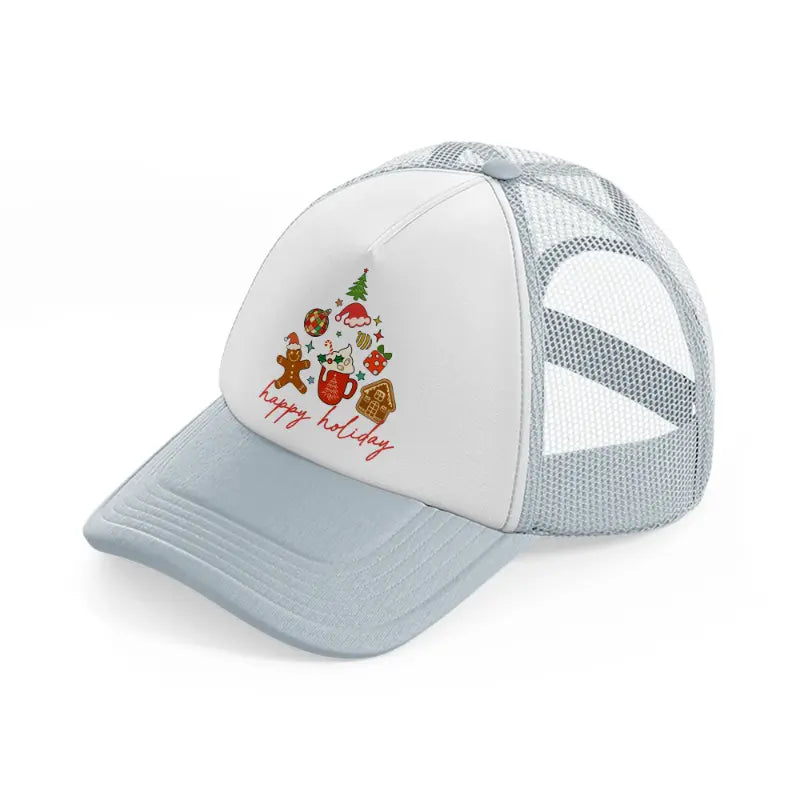 happy holiday-grey-trucker-hat