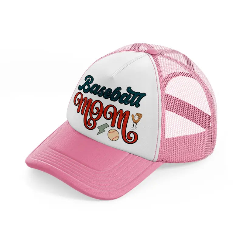 basebal mom sticker-pink-and-white-trucker-hat