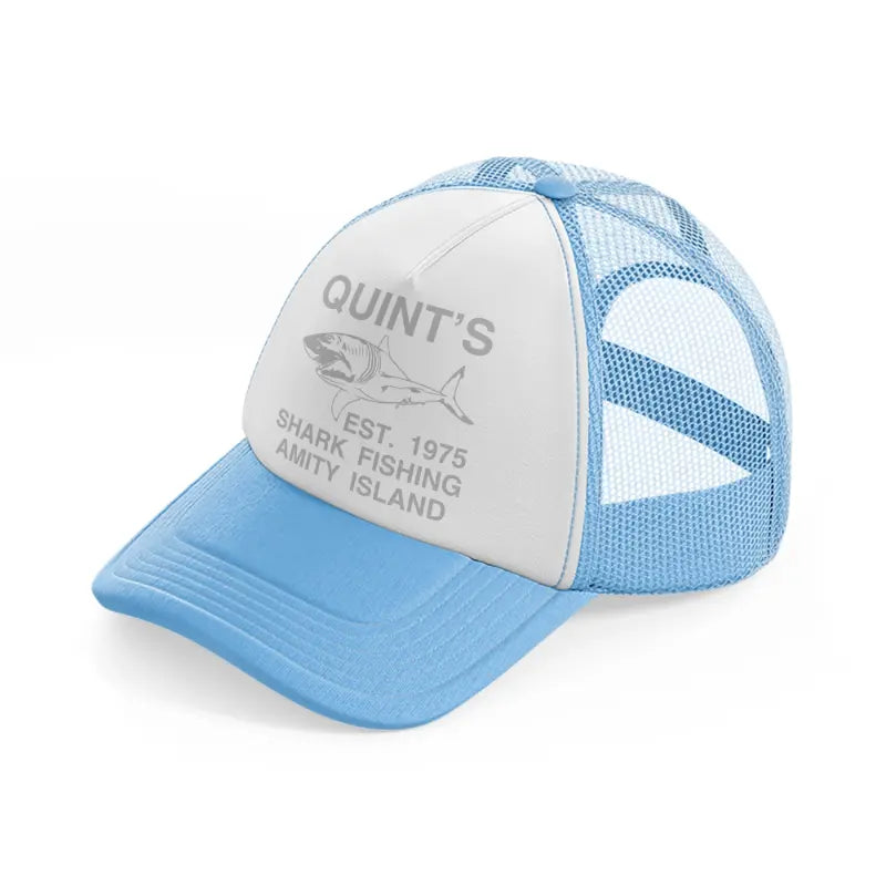 quint's shark fishing amity island-sky-blue-trucker-hat