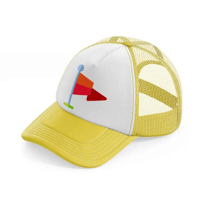red flag-yellow-trucker-hat