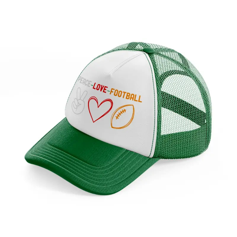 peace-love-football-green-and-white-trucker-hat