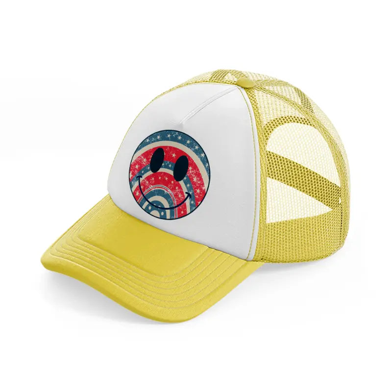usa themed happy face-yellow-trucker-hat