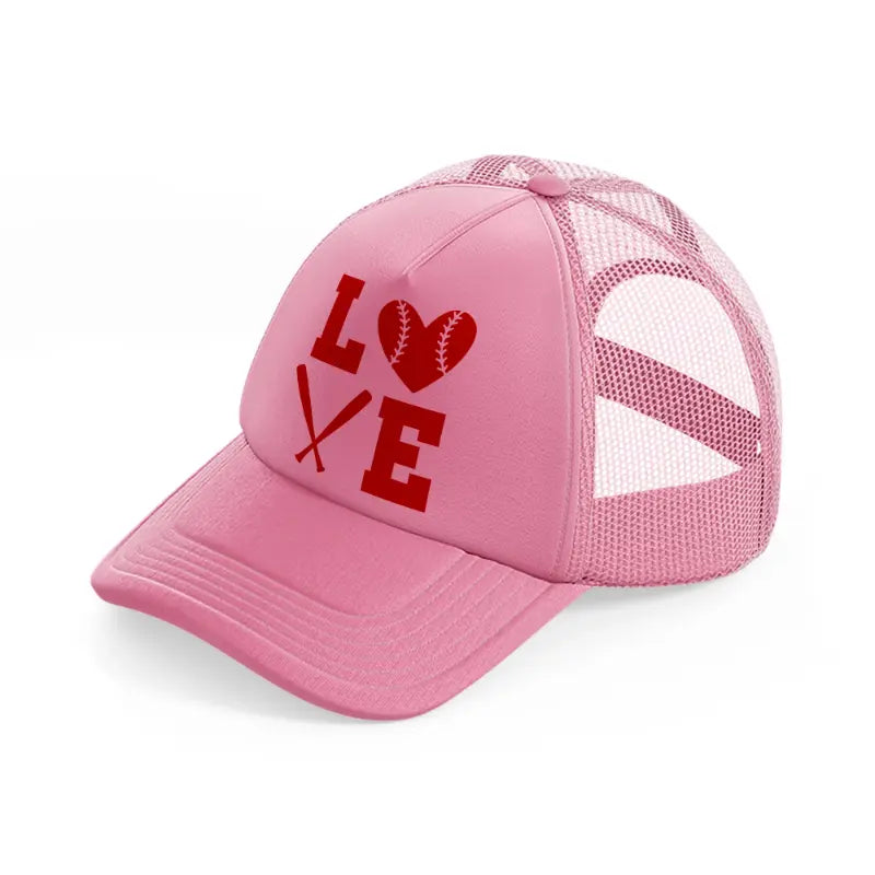 love baseball red pink trucker hat