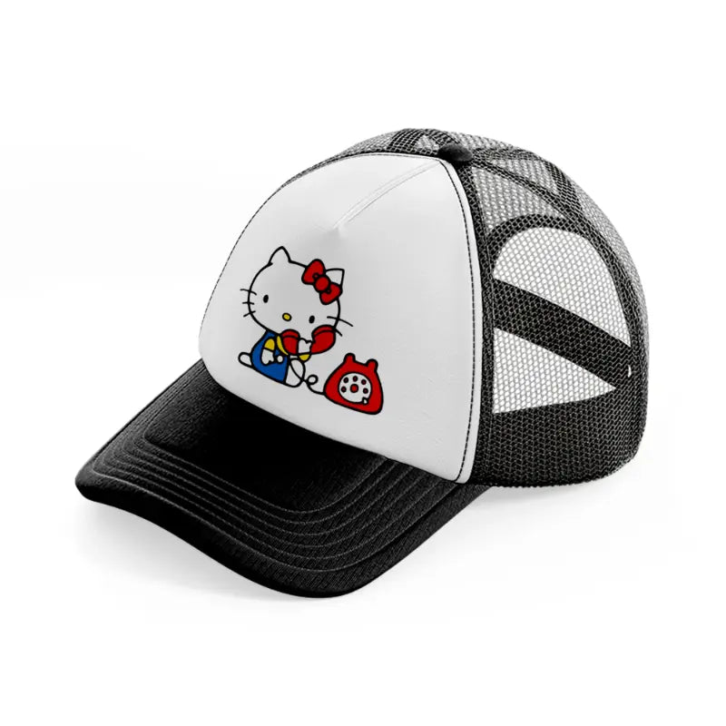 hello kitty telephone black and white trucker hat