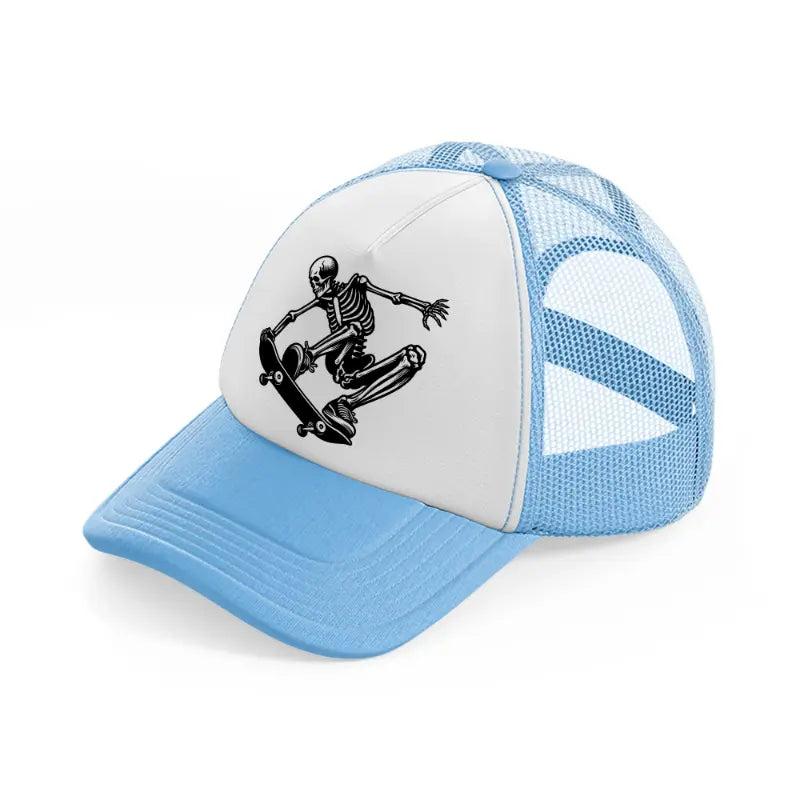 skateboarding skeleton-sky-blue-trucker-hat