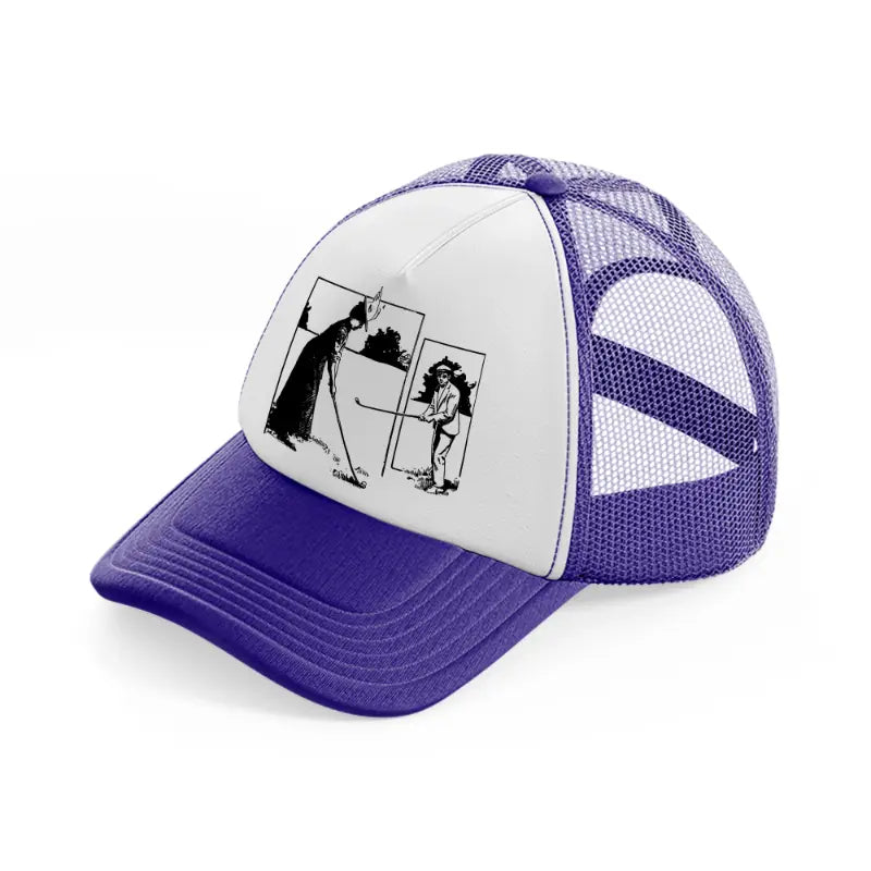 golfer b&w.-purple-trucker-hat