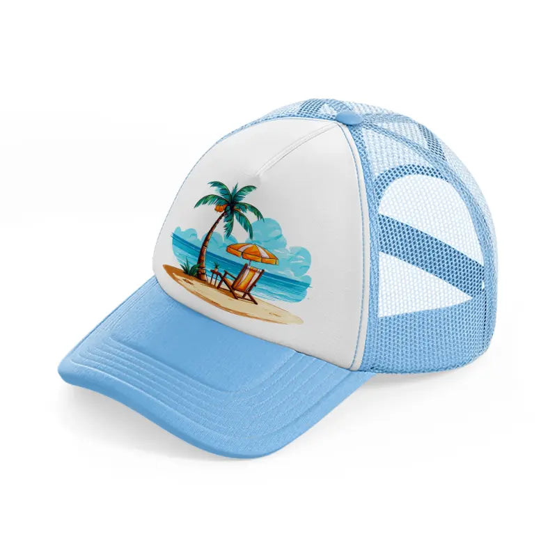 summer beach-sky-blue-trucker-hat