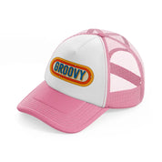 groovy pink and white trucker hat