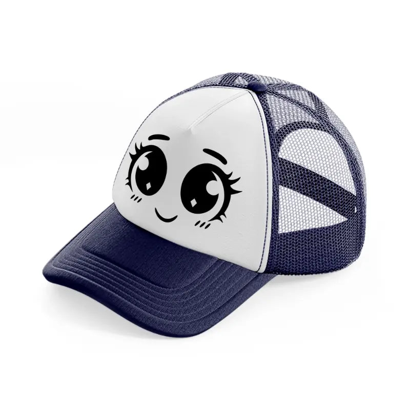 happy blushy face-navy-blue-and-white-trucker-hat