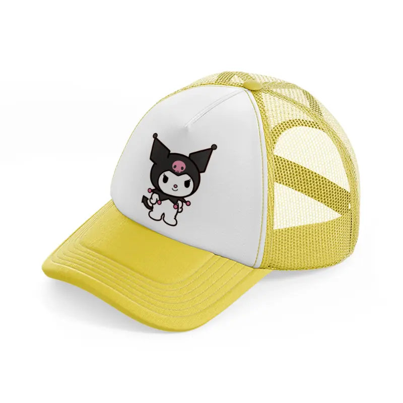 bat kitty smiling-yellow-trucker-hat