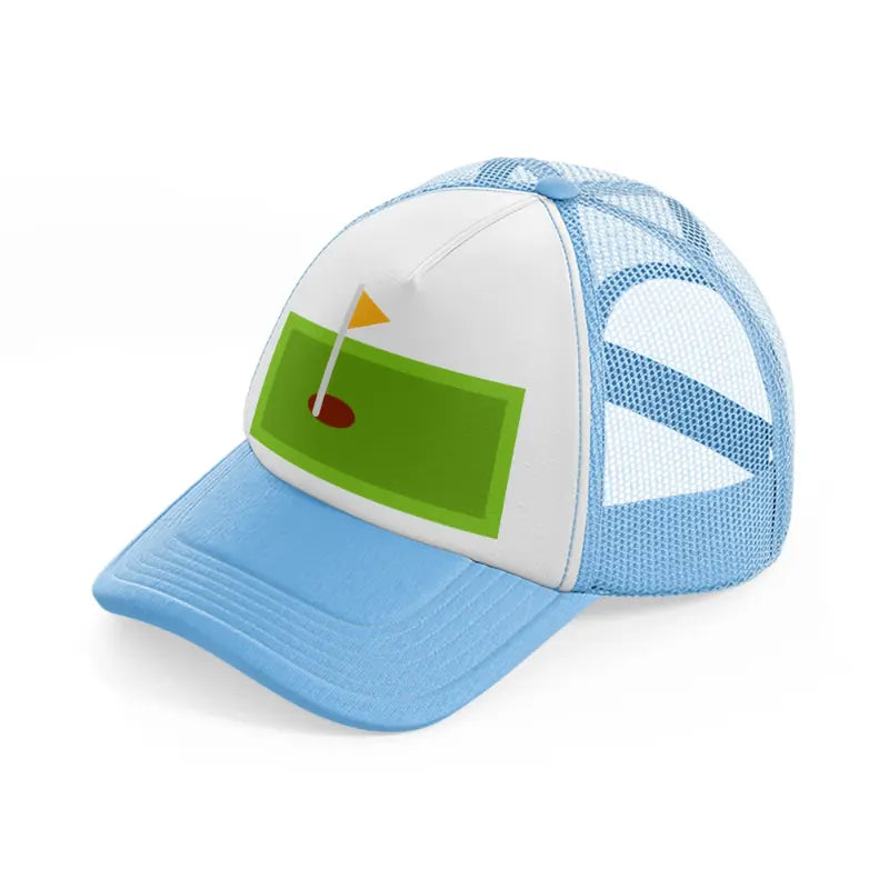 green mini golf field-sky-blue-trucker-hat