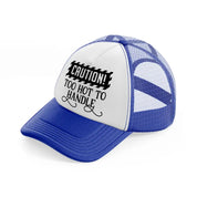 too hot to handle blue and white trucker hat