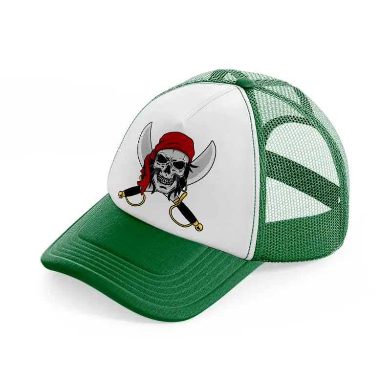 pirates skull mascot machete-green-and-white-trucker-hat