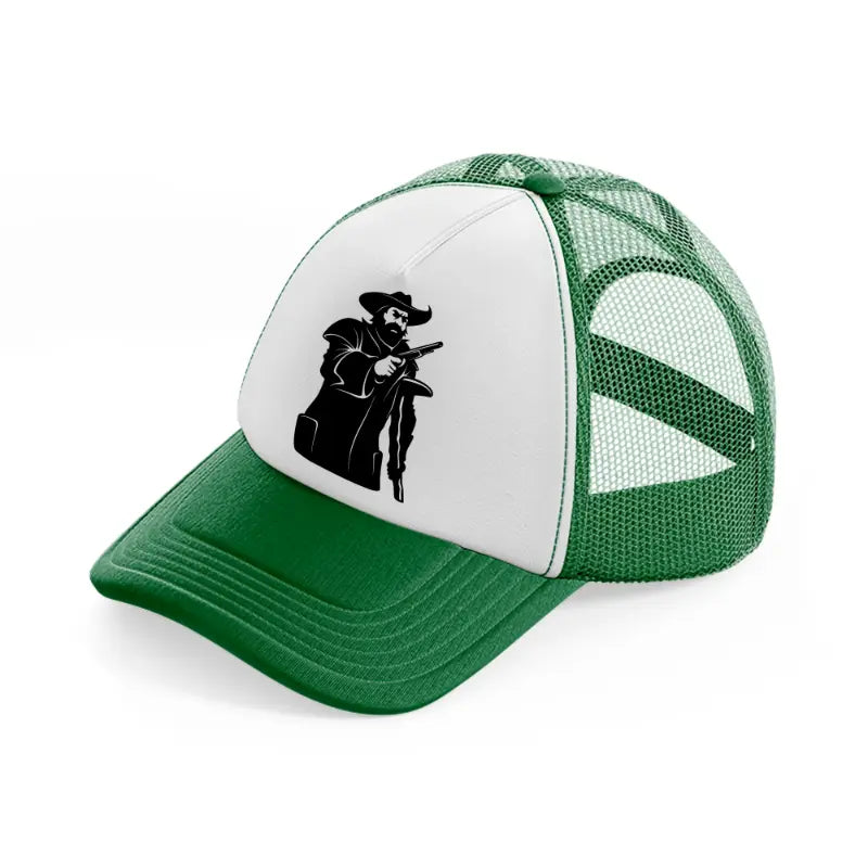 pirate captain & gun green and white trucker hat