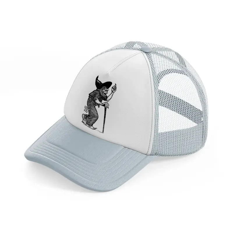 black & white witch grey trucker hat