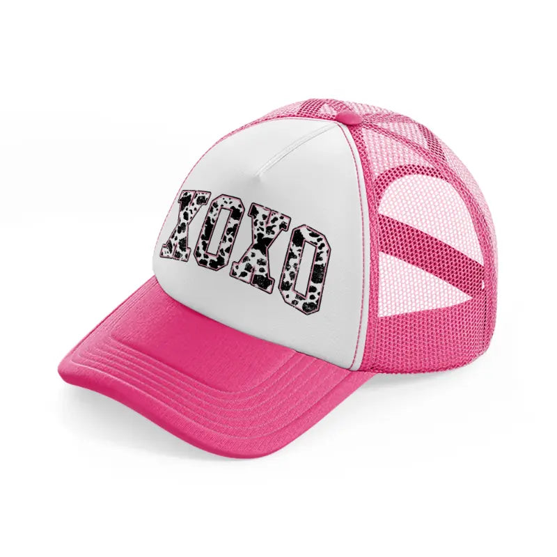 xoxo cow print-neon-pink-trucker-hat