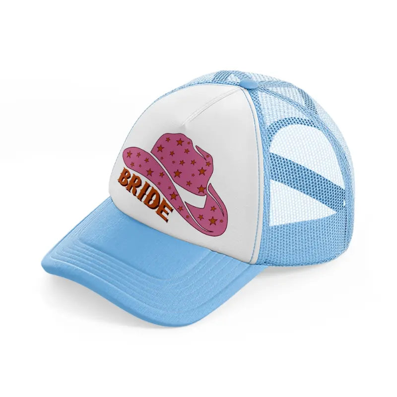 retro cowgirl hat bride sky blue trucker hat