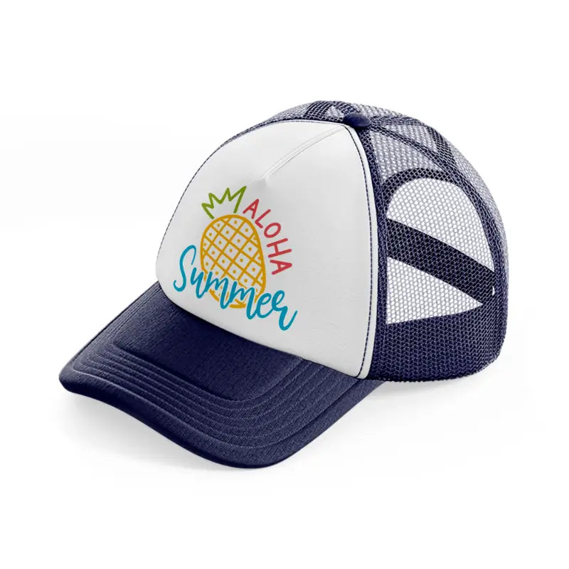 aloha summer navy blue and white trucker hat