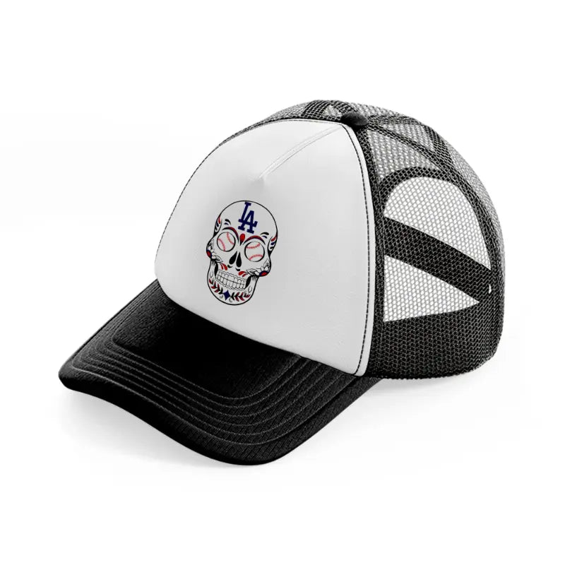los angeles dodgers skull-black-and-white-trucker-hat