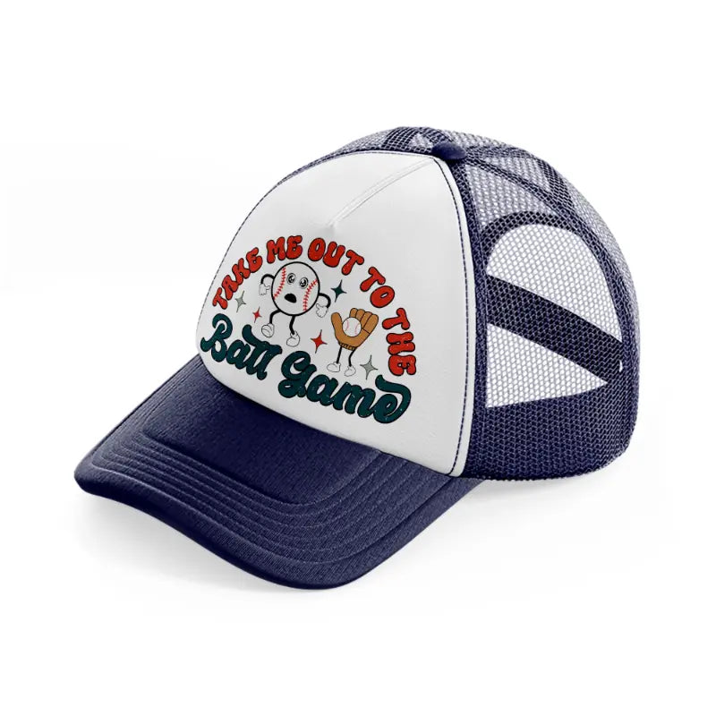 take me out to the ball game-navy-blue-and-white-trucker-hat