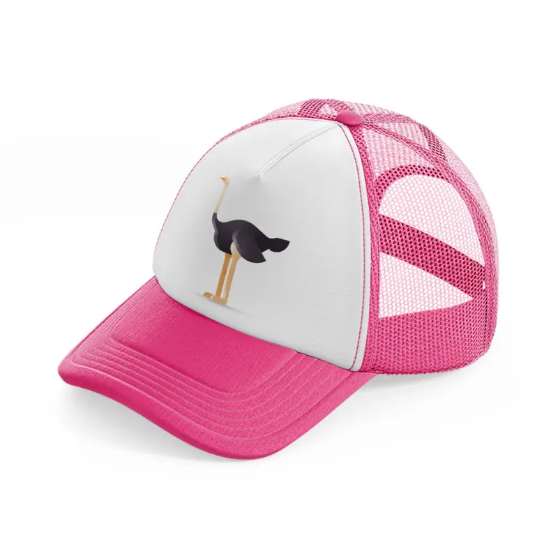 044 ostrich neon pink trucker hat