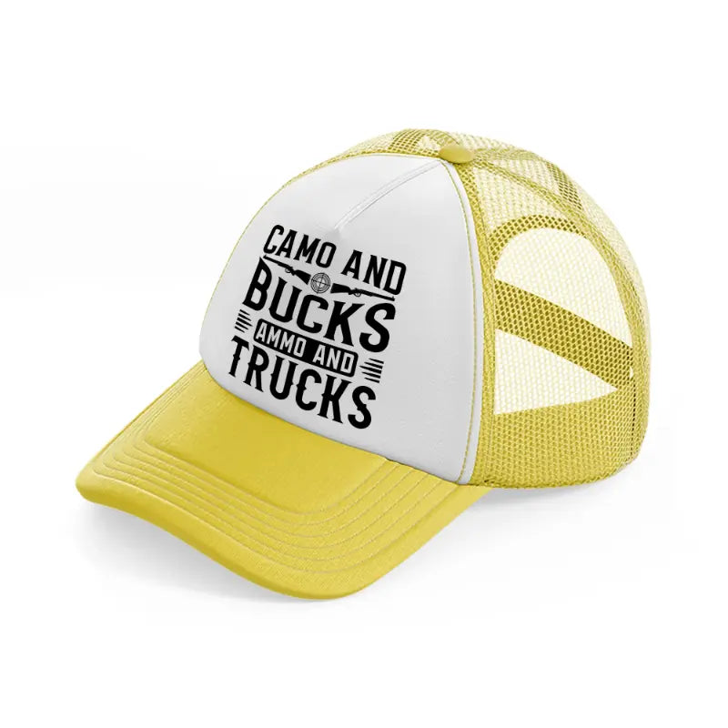 camo and bucks ammo and trucks-yellow-trucker-hat