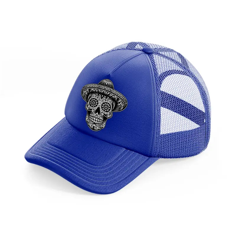 skull head mexican-blue-trucker-hat