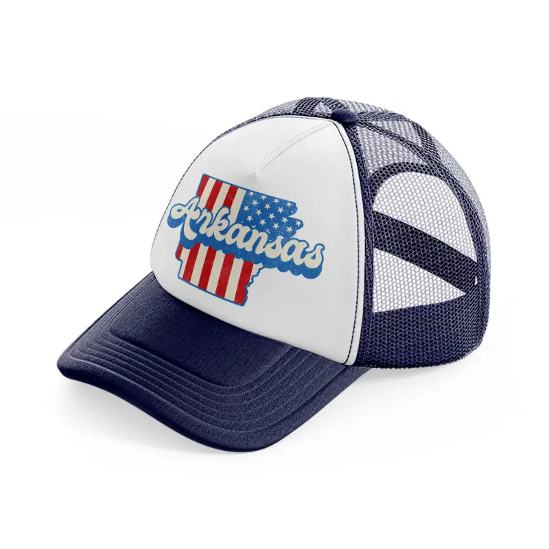 arkansas flag navy blue and white trucker hat