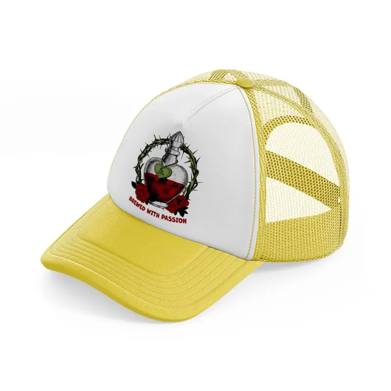 love potion brewed with passion-yellow-trucker-hat