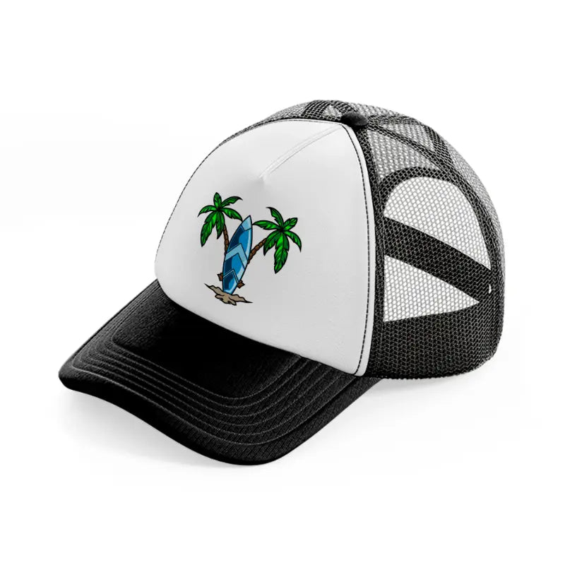 surf board black and white trucker hat