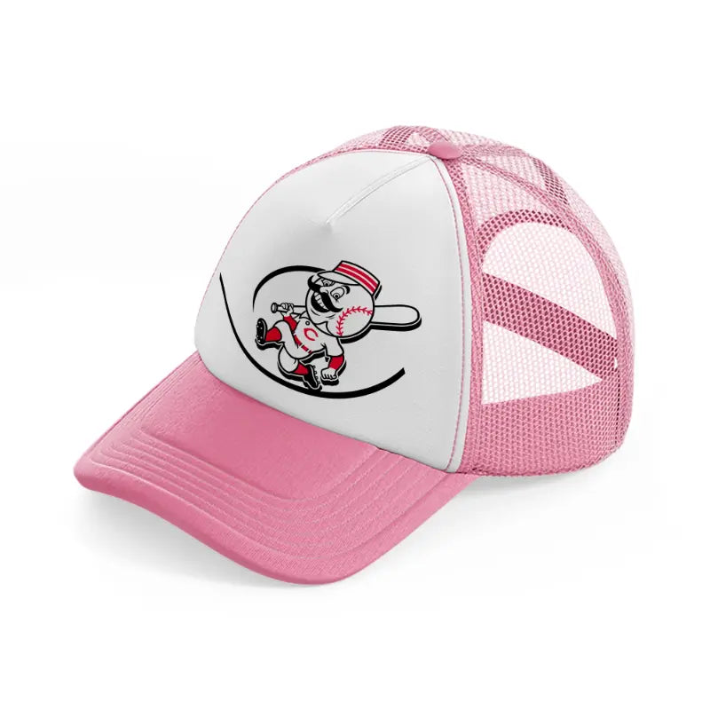 cincinnati retro emblem-pink-and-white-trucker-hat