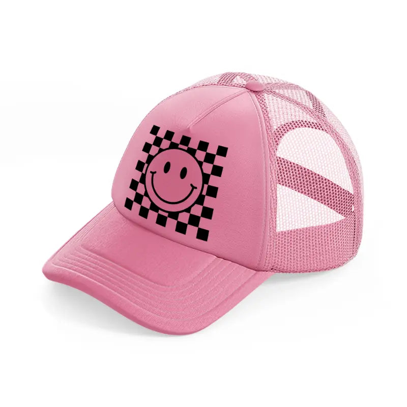 happy face black & white-pink-trucker-hat