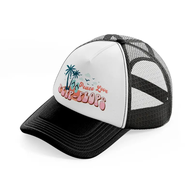 peace love flip flops-black-and-white-trucker-hat