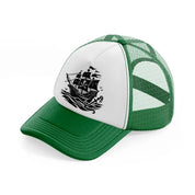 pirate ship green and white trucker hat