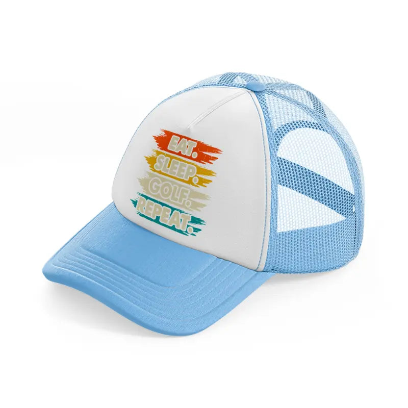 eat sleep golf repeat retro sky blue trucker hat