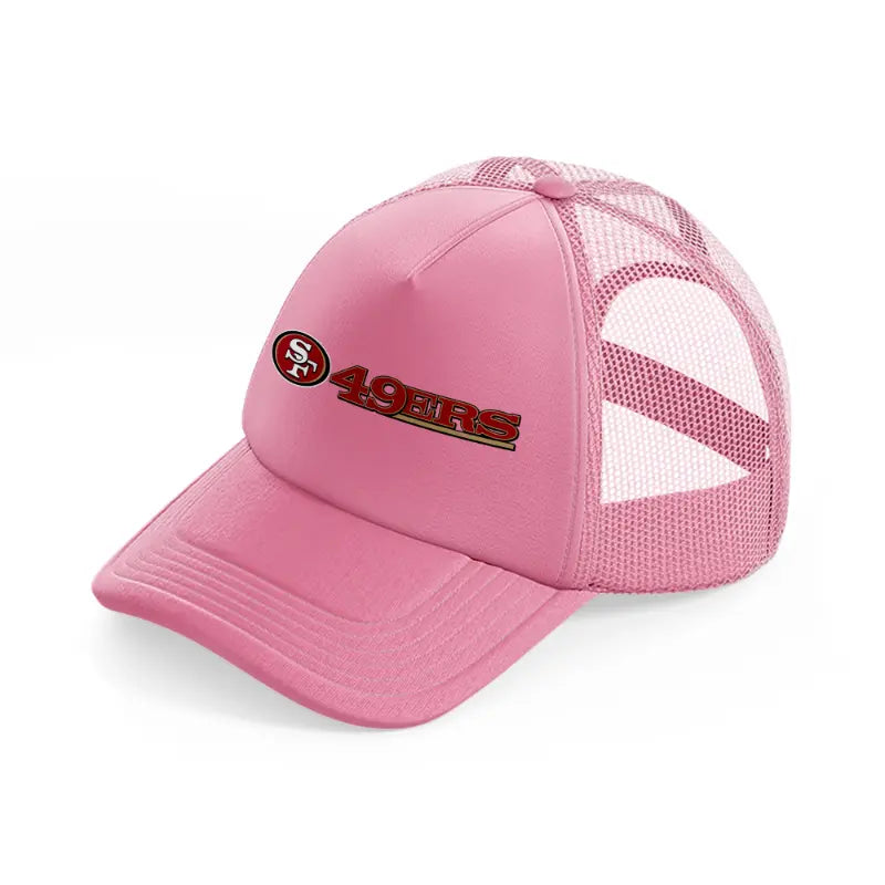 49ers logo with text-pink-trucker-hat