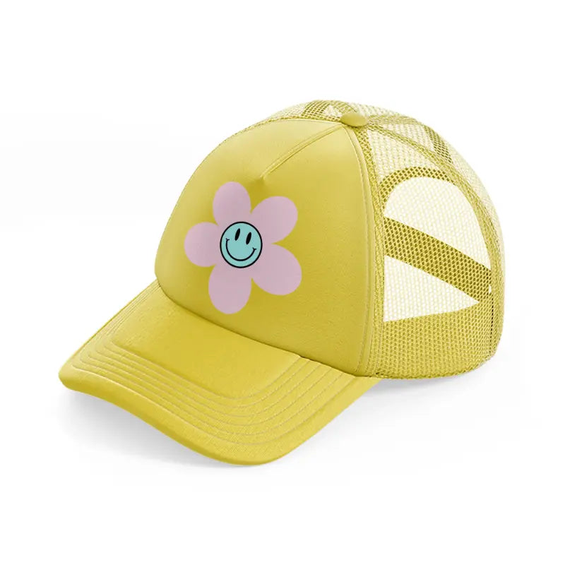 flower smiley gold trucker hat