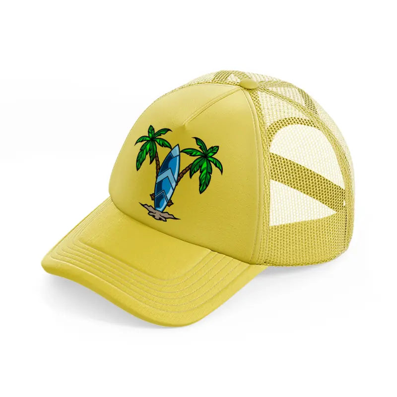 surf board gold trucker hat