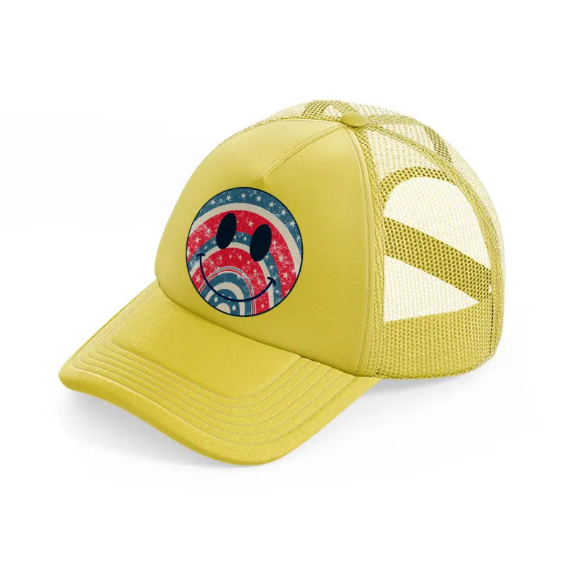 usa themed happy face-gold-trucker-hat