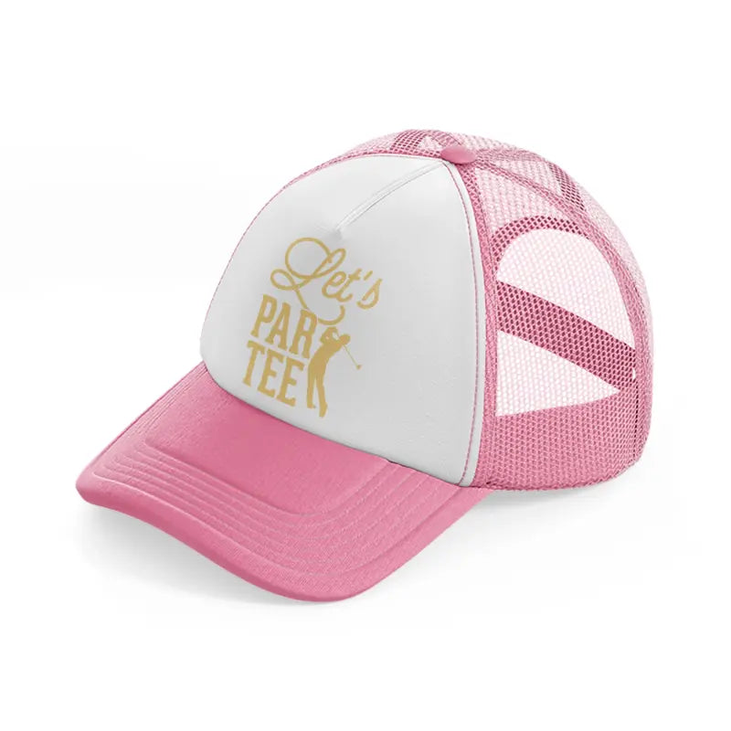 let's par tee golden-pink-and-white-trucker-hat