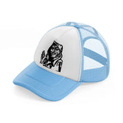 evil old man sky blue trucker hat